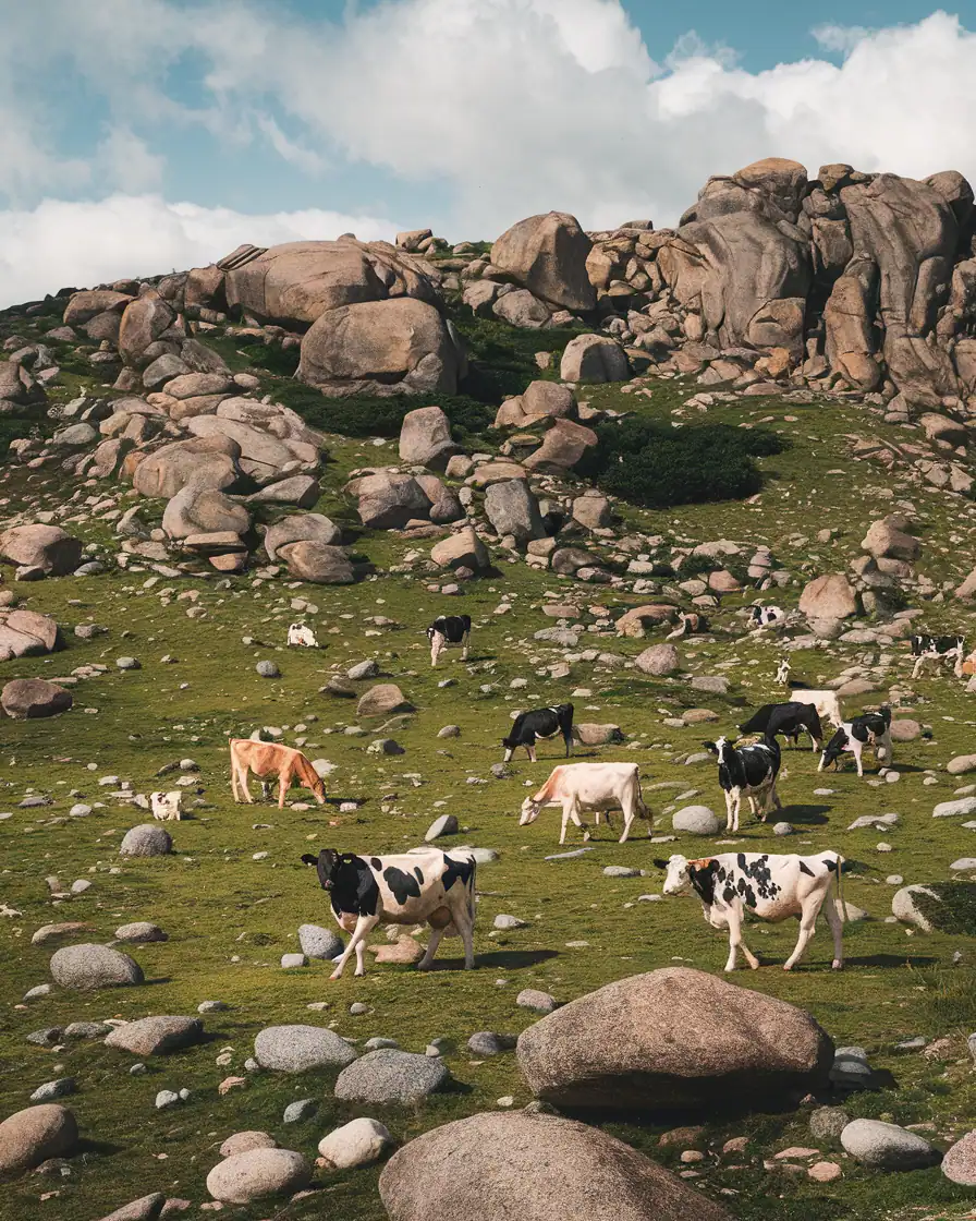 Cows grazing on a hill