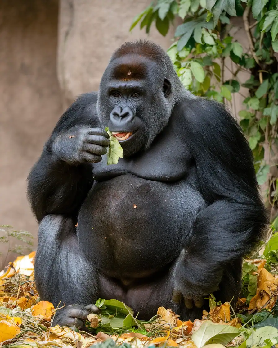 Gorilla eating plants